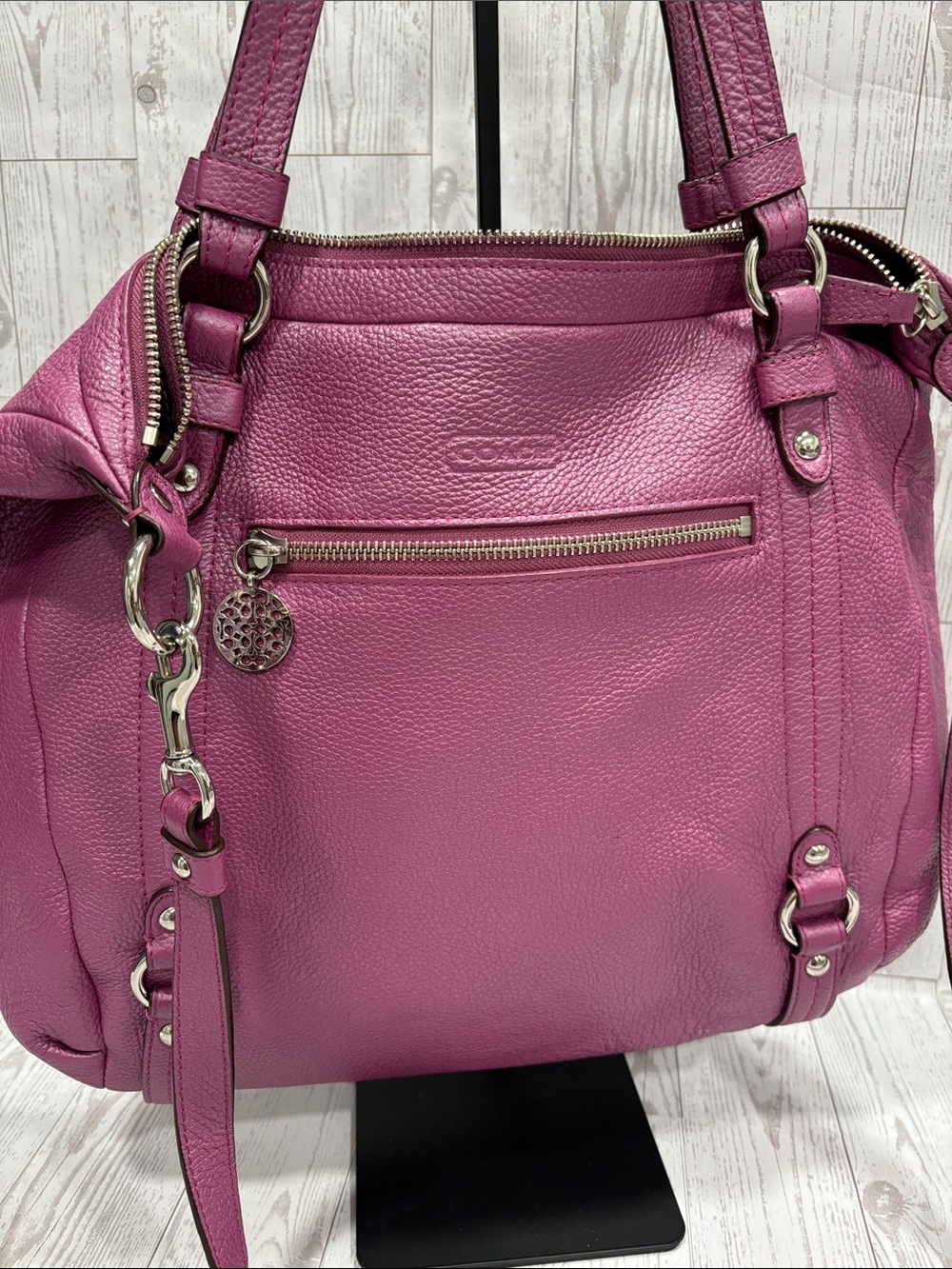 Coach Alexandra Convertible Hobo Bag in Berry Purple Pebbled Leather
